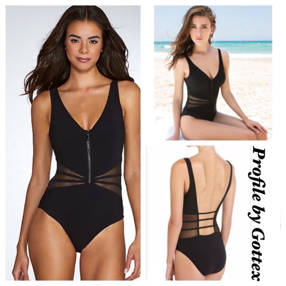 Profile by Gottex Elegant Black Mesh Swimsuit